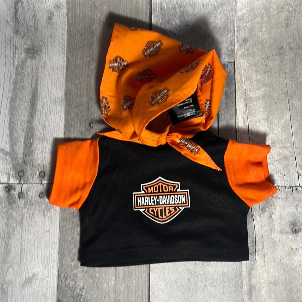 A Bear Harley-Davidson black motorcycle 🏍 t-shirt and orange bandanna